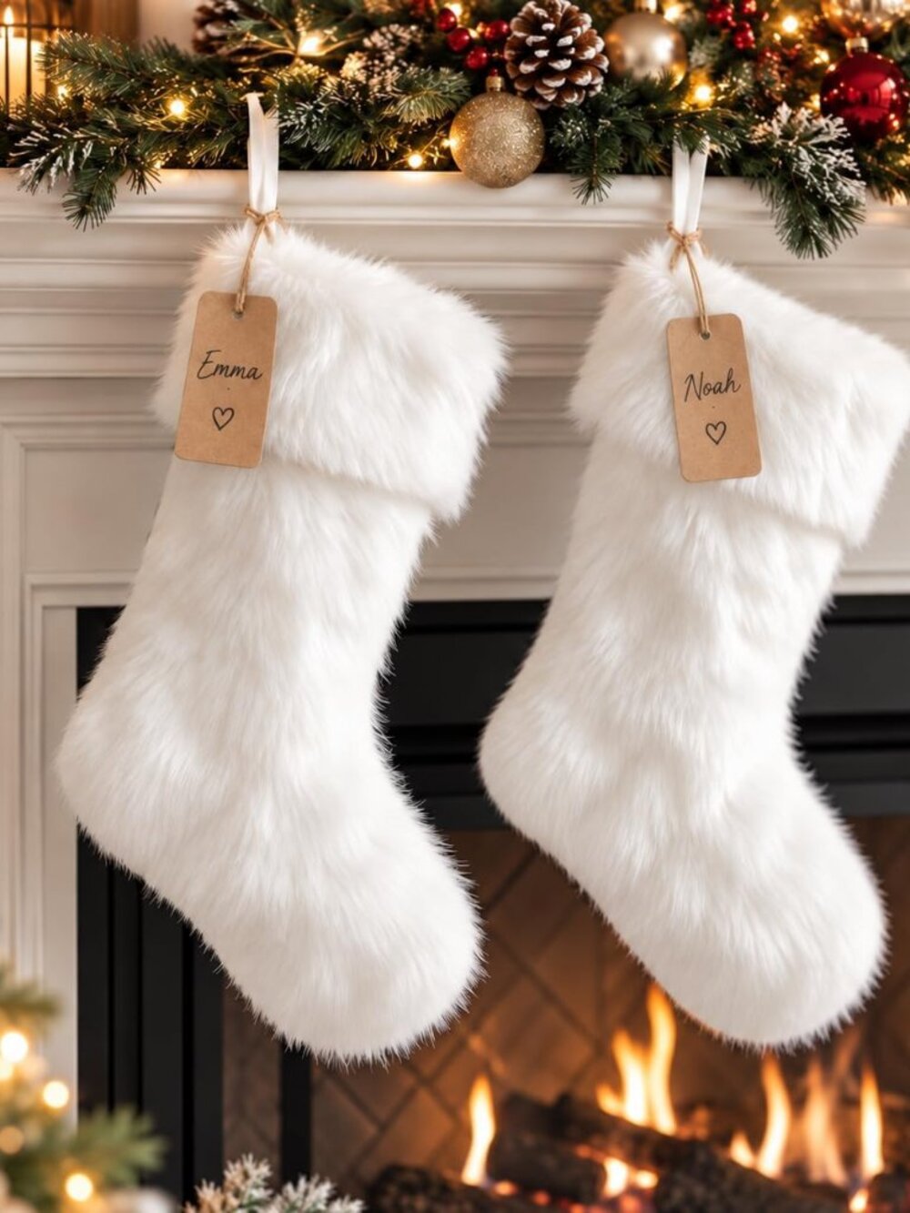 2 Pack 18 Inch Snowy White Christmas Stockings Faux Fur Christmas Stockings Hang